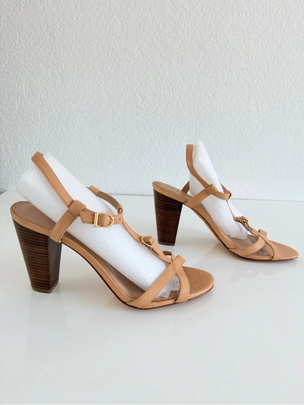 J. Crew Tan Leather T-Strap Block Heel Sandal